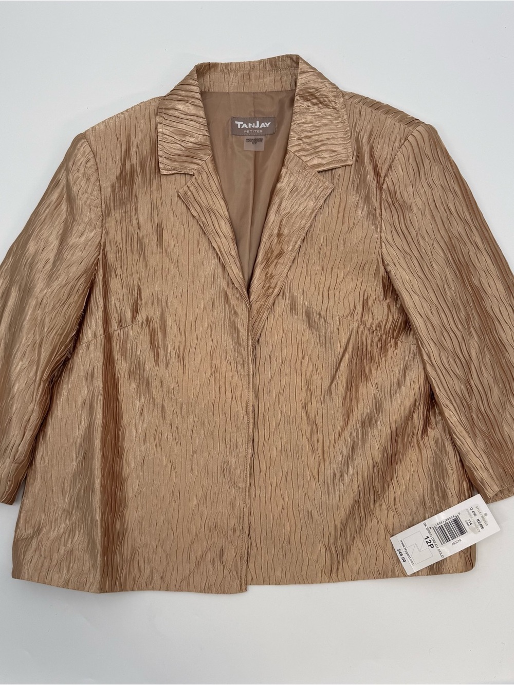 TanJay Metallic Tan Crinkle Texture Blazer